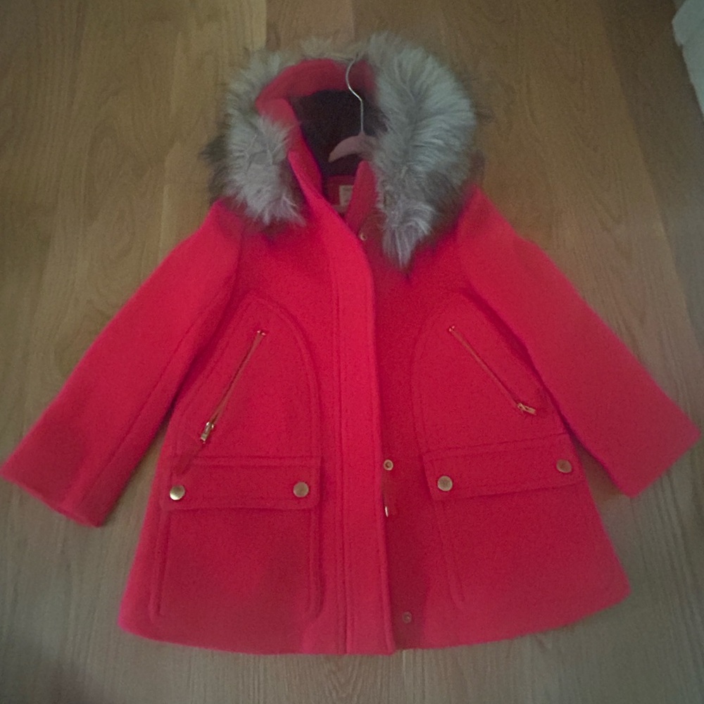 Crewcuts Red wool Coat with Faux Fur Hood